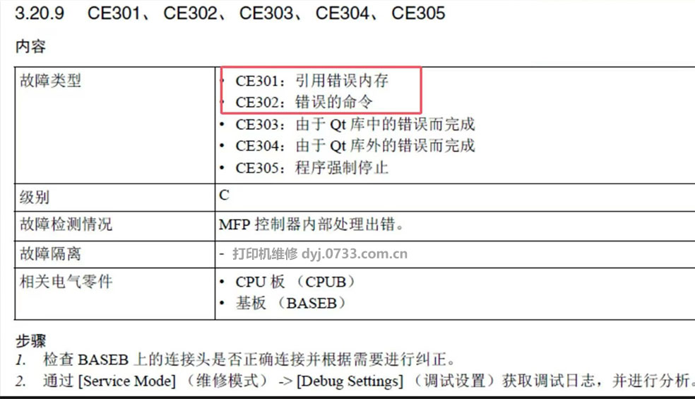 柯美C-E301的解释含义